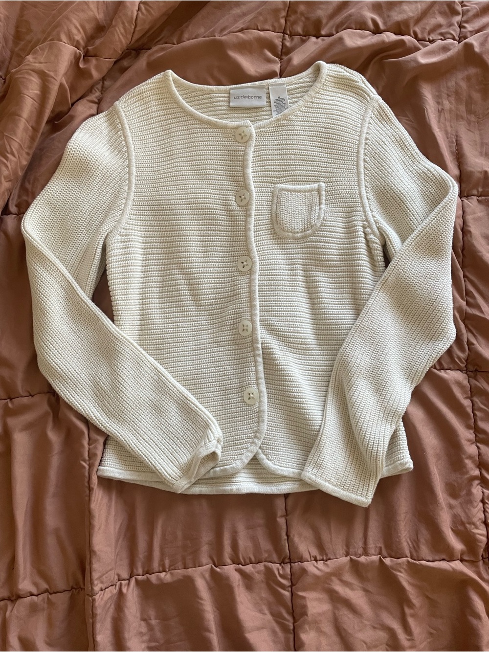 Liz Claiborne Cream Button-Front Knit Cardigan
